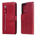 For Samsung Galaxy S21 Ultra 5G Fashion Calf Texture Zipper Horizontal Flip Leather Case with Holder & Card Slots & Wallet(Red) - 1