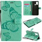 For OPPO A53 (2020) / A53s / A33 (2020) / A32 3D Butterflies Embossing Pattern Horizontal Flip Leather Case with Holder & Card Slot & Wallet(Green) - 1