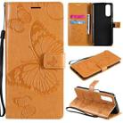 For OPPO Realme 7 3D Butterflies Embossing Pattern Horizontal Flip Leather Case with Holder & Card Slot & Wallet(Yellow) - 1