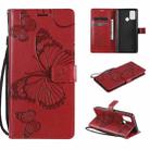 For OPPO Realme 7i / C17 3D Butterflies Embossing Pattern Horizontal Flip Leather Case with Holder & Card Slot & Wallet(Red) - 1