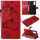 For OPPO Reno4 4G 3D Butterflies Embossing Pattern Horizontal Flip Leather Case with Holder & Card Slot & Wallet(Red) - 1