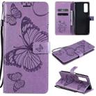 For Huawei P smart 2021 3D Butterflies Embossing Pattern Horizontal Flip Leather Case with Holder & Card Slot & Wallet(Purple) - 1