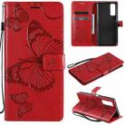 For Huawei P smart 2021 3D Butterflies Embossing Pattern Horizontal Flip Leather Case with Holder & Card Slot & Wallet(Red) - 1