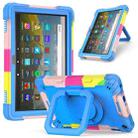 For Amazon Kindle Fire HD 8 (2020) Contrast Color Shockproof Robot Silicone + PC Case with Wristband Holder(Camouflage + Blue) - 1