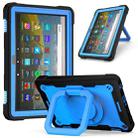 For Amazon Kindle Fire HD 8 (2020) Contrast Color Shockproof Robot Silicone + PC Case with Wristband Holder(Black + Blue) - 1