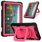 For Amazon Kindle Fire HD 8 (2020) Contrast Color Shockproof Robot Silicone + PC Case with Wristband Holder(Black + Rose Red) - 1