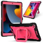 For iPad 10.2 2021 / 2020 / 2019 Contrast Color Shockproof Robot Silicone + PC Case with Wristband Holder(Black + Rose Red) - 1