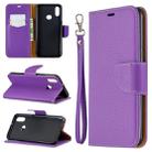 For Galaxy A10s Litchi Texture Pure Color Horizontal Flip PU Leather Case with Holder & Card Slots & Wallet & Lanyard(Purple) - 1