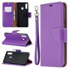 For Galaxy A20s Litchi Texture Pure Color Horizontal Flip PU Leather Case with Holder & Card Slots & Wallet & Lanyard(Purple) - 1