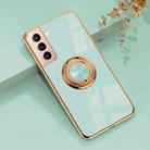 For Samsung Galaxy S21+ 5G 6D Electroplating Full Coverage Silicone Protective Case with Magnetic Ring Holder(Light Cyan) - 1