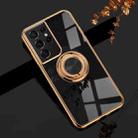 For Samsung Galaxy S21 Ultra 5G 6D Electroplating Full Coverage Silicone Protective Case with Magnetic Ring Holder(Black) - 1