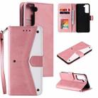 For Samsung Galaxy S21 5G Stitching Calf Texture Horizontal Flip Leather Case with Holder & Card Slots & Wallet(Rose Gold) - 1