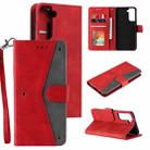 For Samsung Galaxy S21 5G Stitching Calf Texture Horizontal Flip Leather Case with Holder & Card Slots & Wallet(Red) - 1