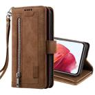 For Samsung Galaxy S21 5G Nine Card Zipper Bag Horizontal Flip Leather Case With Holder & Card Slots & Photo Frame & Wallet(Brown) - 1