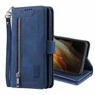 For Samsung Galaxy S21 Ultra 5G Nine Card Zipper Bag Horizontal Flip Leather Case With Holder & Card Slots & Photo Frame & Wallet(Blue) - 1