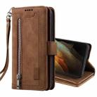 For Samsung Galaxy S21 Ultra 5G Nine Card Zipper Bag Horizontal Flip Leather Case With Holder & Card Slots & Photo Frame & Wallet(Brown) - 1