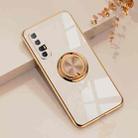 For OPPO Reno3 Pro 6D Electroplating Full Coverage Silicone Protective Case with Magnetic Ring Holder(Light Pink) - 1