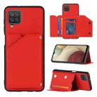 For Samsung Galaxy A12 Skin Feel PU + TPU + PC Back Cover Shockproof Case with Card Slots & Holder & Photo Frame(Red) - 1