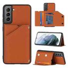 For Samsung Galaxy S21 5G Skin Feel PU + TPU + PC Back Cover Shockproof Case with Card Slots & Holder & Photo Frame(Brown) - 1