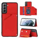 For Samsung Galaxy S21 5G Skin Feel PU + TPU + PC Back Cover Shockproof Case with Card Slots & Holder & Photo Frame(Red) - 1