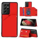 For Samsung Galaxy S21 Ultra 5G Skin Feel PU + TPU + PC Back Cover Shockproof Case with Card Slots & Holder & Photo Frame(Red) - 1