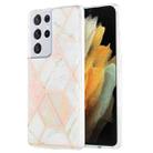 For Samsung Galaxy S21 Ultra 5G 3D Electroplating Marble Pattern TPU Protective Case(Pink White) - 1