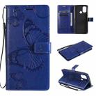 For OnePlus Nord N100 5G 3D Butterflies Embossing Pattern Horizontal Flip Leather Case with Holder & Card Slot & Wallet(Blue) - 1