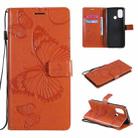 For OnePlus Nord N100 5G 3D Butterflies Embossing Pattern Horizontal Flip Leather Case with Holder & Card Slot & Wallet(Orange) - 1