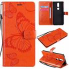 For Nokia 2.4 3D Butterflies Embossing Pattern Horizontal Flip Leather Case with Holder & Card Slot & Wallet(Orange) - 1