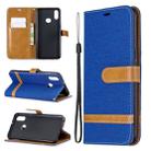 For Galaxy A10s Color Matching Denim Texture Horizontal Flip Leather Case with Holder & Card Slots & Wallet & Lanyard(Royal Blue) - 1
