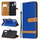 For Galaxy A20s Color Matching Denim Texture Horizontal Flip Leather Case with Holder & Card Slots & Wallet & Lanyard(Royal Blue) - 1