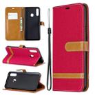 For Galaxy A20s Color Matching Denim Texture Horizontal Flip Leather Case with Holder & Card Slots & Wallet & Lanyard(Red) - 1