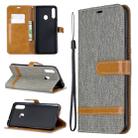 For Galaxy A20s Color Matching Denim Texture Horizontal Flip Leather Case with Holder & Card Slots & Wallet & Lanyard(Grey) - 1