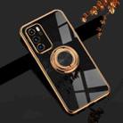 For Huawei P40 6D Electroplating Full Coverage Silicone Protective Case with Magnetic Ring Holder(Black) - 1