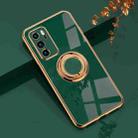 For Huawei P40 6D Electroplating Full Coverage Silicone Protective Case with Magnetic Ring Holder(Dark Green) - 1
