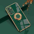 For Huawei P40 Pro 6D Electroplating Full Coverage Silicone Protective Case with Magnetic Ring Holder(Dark Green) - 1