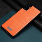 For Samsung Galaxy S21 Ultra 5G SULADA Shockproof TPU + Handmade Leather Protective Case(Orange) - 1