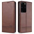 For Samsung Galaxy S21 Ultra 5G AZNS Magnetic Calf Texture Horizontal Flip Leather Case with Card Slots & Holder & Wallet(Dark Brown) - 1