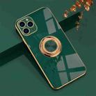6D Electroplating Full Coverage Silicone Protective Case with Magnetic Ring Holder For iPhone 11 Pro(Dark Green) - 1