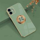 For iPhone 12 6D Electroplating Full Coverage Silicone Protective Case with Magnetic Ring Holder(Green) - 1