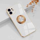 6D Electroplating Full Coverage Silicone Protective Case with Magnetic Ring Holder For iPhone 12(White) - 1