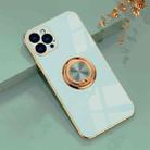 6D Electroplating Full Coverage Silicone Protective Case with Magnetic Ring Holder For iPhone 12 Pro(Light Cyan) - 1