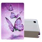 For Samsung Galaxy Tab A7 10.4 (2020) Coloured Drawing Pattern Horizontal Flip Leather Case with Three-folding Holder(Purple Butterflies) - 1
