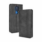 For Motorola Moto G Play (2021) Magnetic Buckle Retro Crazy Horse Texture Horizontal Flip Leather Case with Holder & Card Slots & Photo Frame(Black) - 1