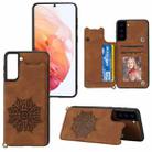 For Samsung Galaxy S21 5G Mandala Embossed PU + TPU Case with Holder & Card Slots & Photo Frame & Strap(Brown) - 1