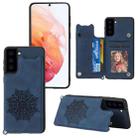 For Samsung Galaxy S21 5G Mandala Embossed PU + TPU Case with Holder & Card Slots & Photo Frame & Strap(Blue) - 1