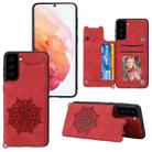 For Samsung Galaxy S21+ 5G Mandala Embossed PU + TPU Case with Holder & Card Slots & Photo Frame & Strap(Red) - 1