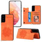 For Samsung Galaxy S21+ 5G Mandala Embossed PU + TPU Case with Holder & Card Slots & Photo Frame & Strap(Orange) - 1