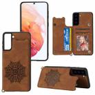 For Samsung Galaxy S21+ 5G Mandala Embossed PU + TPU Case with Holder & Card Slots & Photo Frame & Strap(Brown) - 1