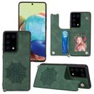 For Samsung Galaxy S21 Ultra 5G Mandala Embossed PU + TPU Case with Holder & Card Slots & Photo Frame & Strap(Green) - 1
